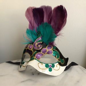 Venetian Hand-Painted Masquerade Mask w/ glitter and feathers